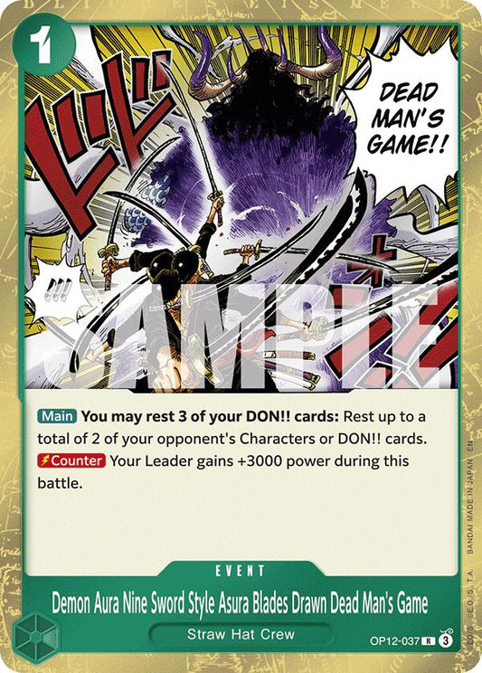 One Piece Card Game: Demon Aura Nine Sword Style Asura Blades Drawn Dead Man's Game card image