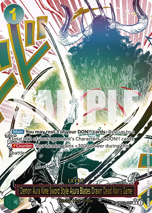 One Piece Card Game: Demon Aura Nine Sword Style Asura Blades Drawn Dead Man's Game (Alternate Art) card image