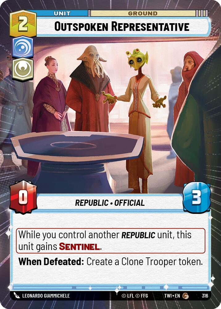 Star Wars: Unlimited: Outspoken Representative (Hyperspace) card image