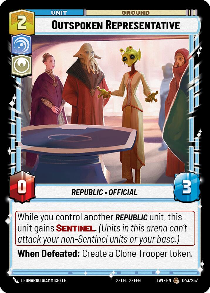 Star Wars: Unlimited: Outspoken Representative card image