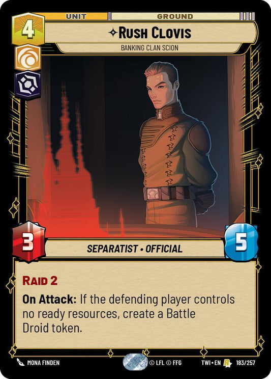 Star Wars: Unlimited: Rush Clovis - Banking Clan Scion card image